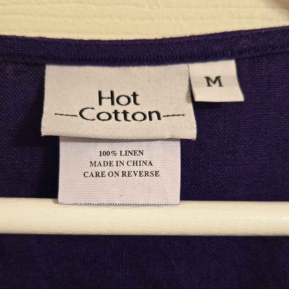 Hot Cotton Rich Purple Linen Blouse Size Medium - Picture 5 of 5